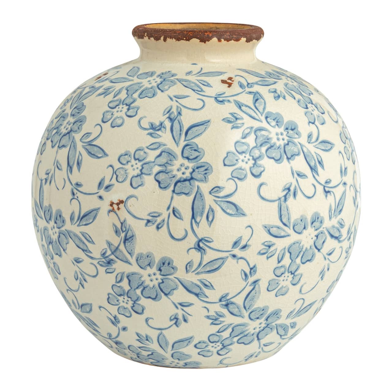 Hello Honey® 8" Blue & White Crackle Floral Terra Cotta Vase